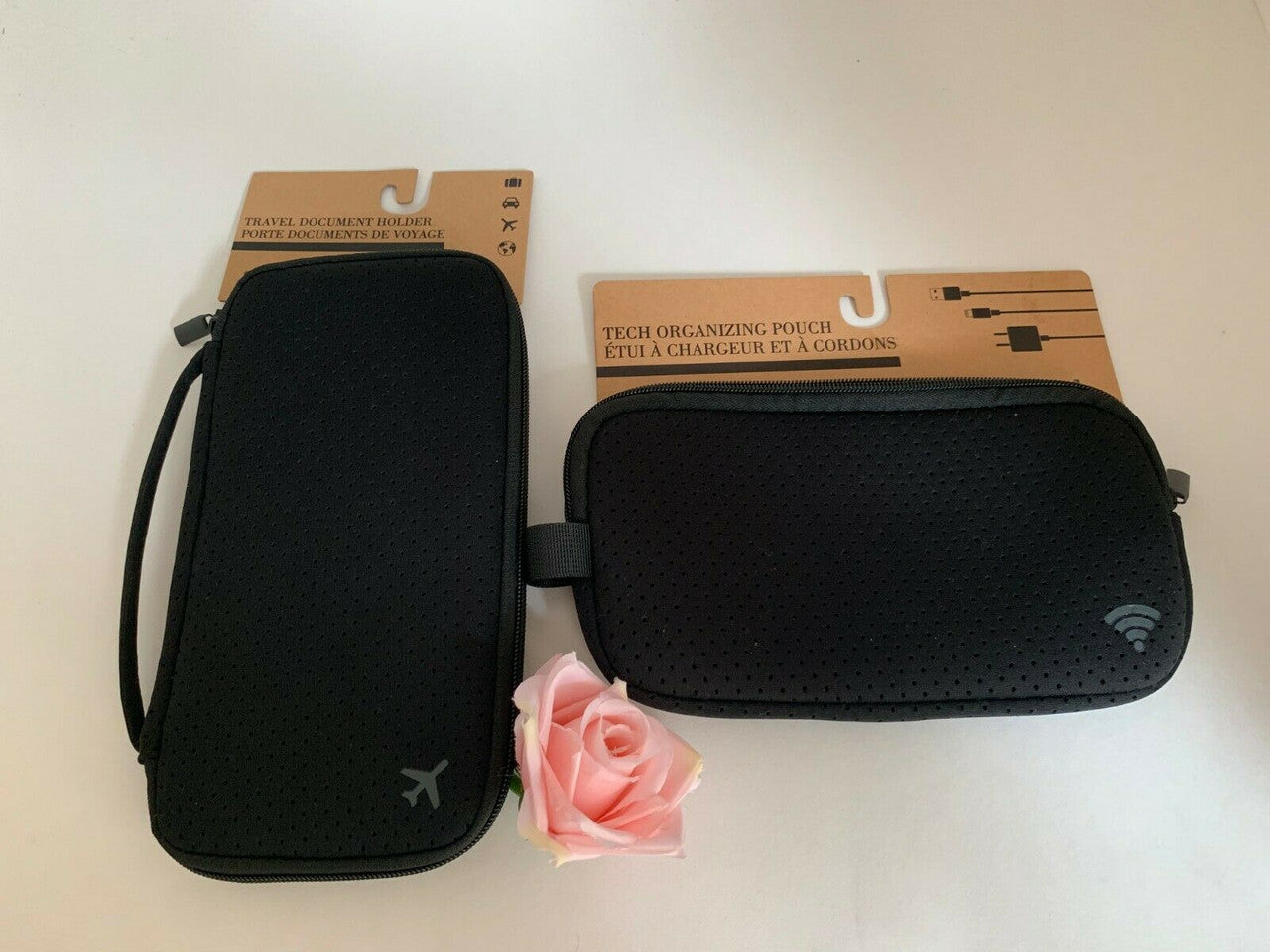 Set of 2 Pouches 1 Tech Organizer And 1 Travel Document Organizer