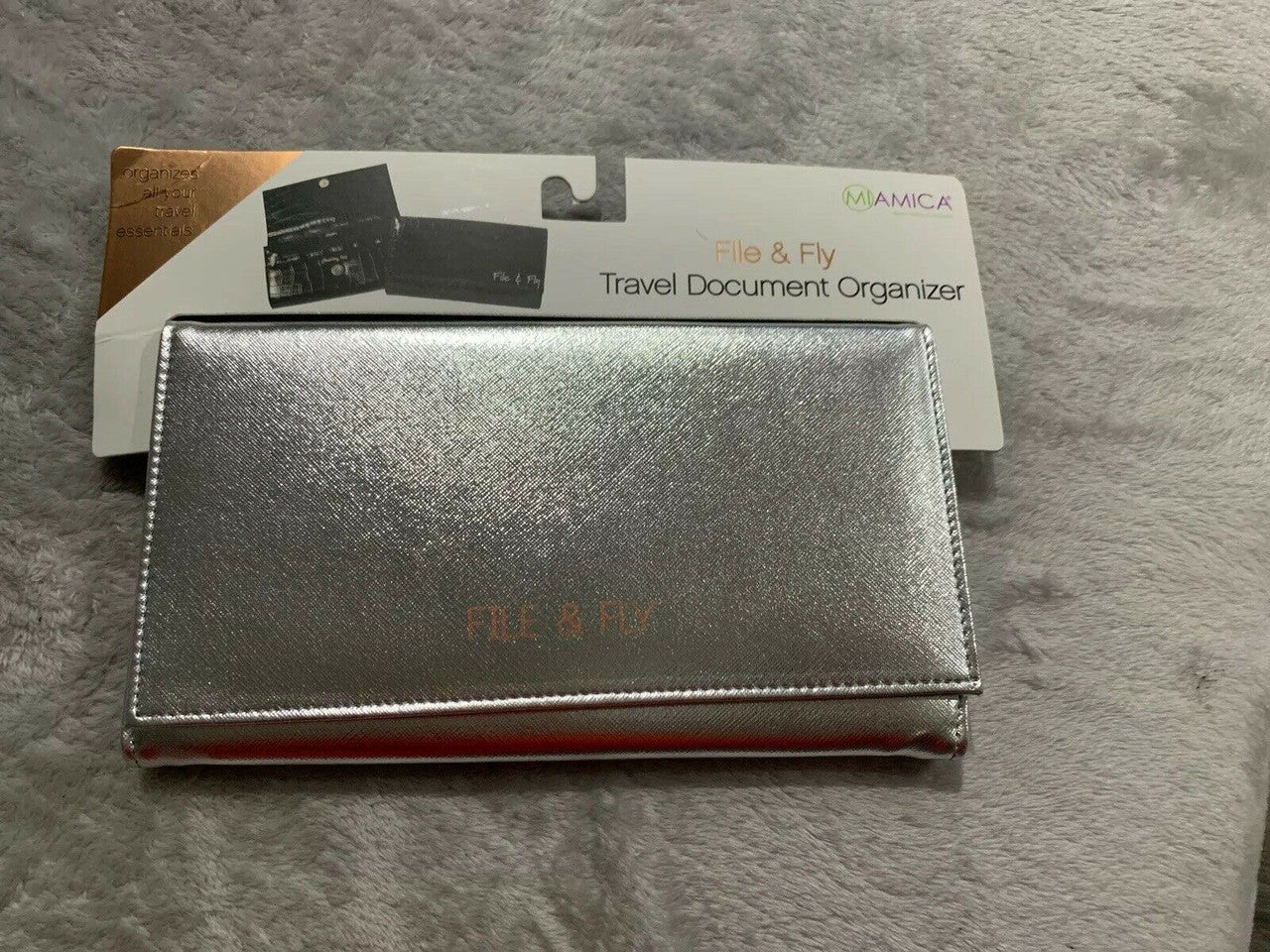 Miamica File Fly Passport Case Travel Wallet Document Organizer SILVER Metallic