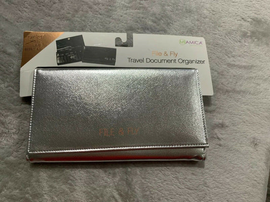 Miamica File Fly Passport Case Travel Wallet Document Organizer SILVER Metallic