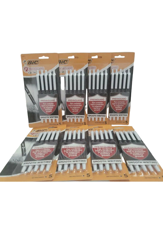 8 packs BIC Prevaguard Clic Stic black ink pens medium point 40 total