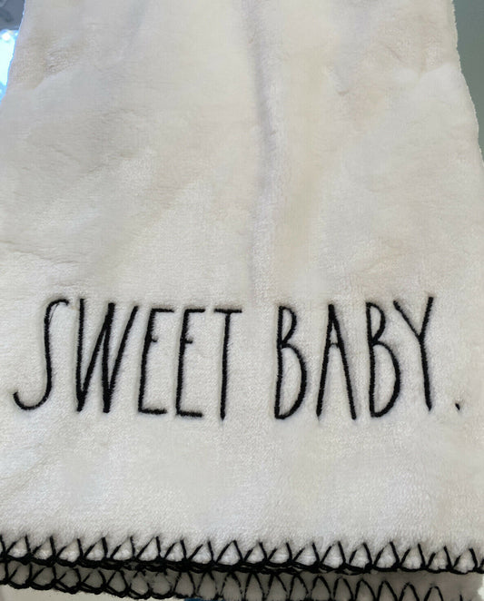 Rae Dunn Baby Blanket White SWEET BABY 30” X 40”
