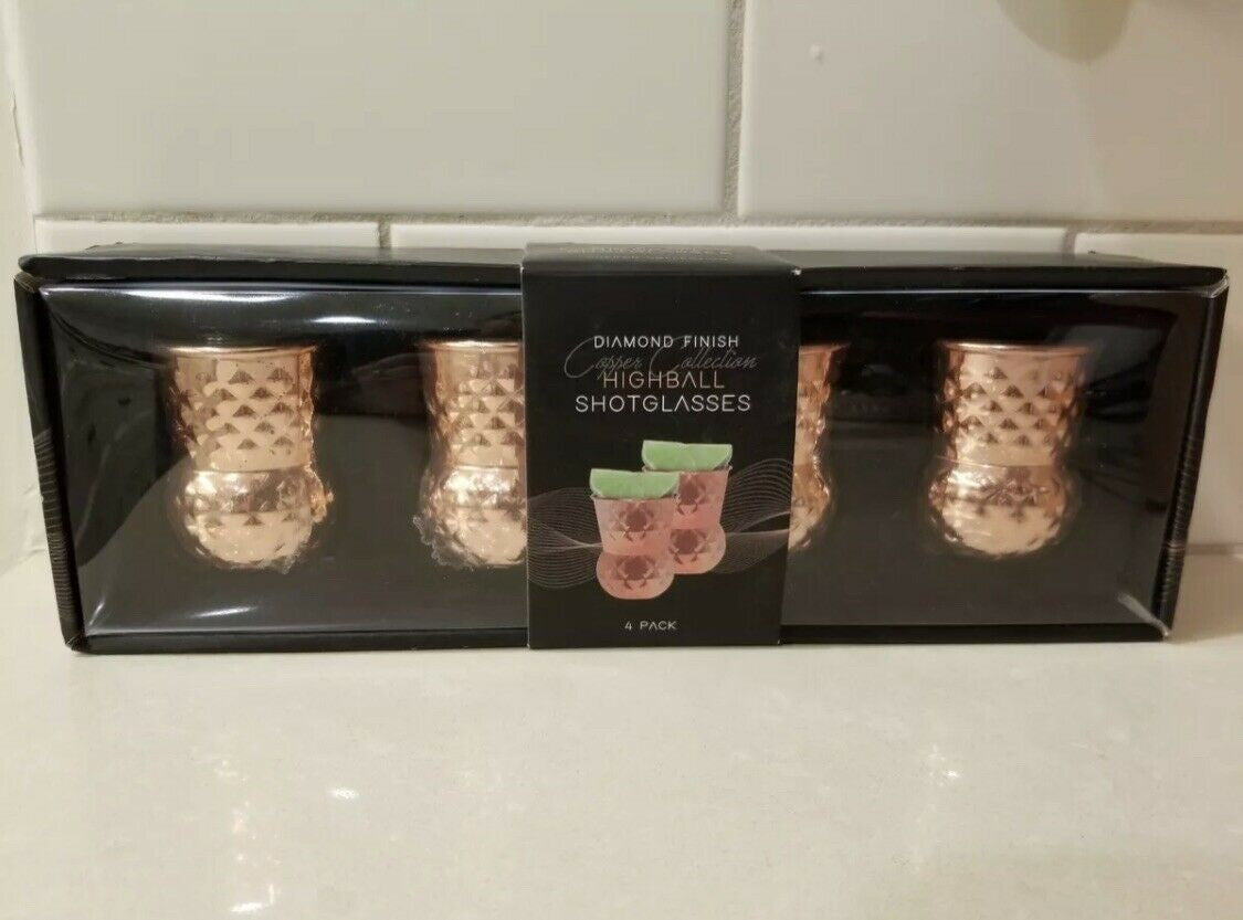 4 pack, Diamond Finished High Baller shot glass 4 oz, Gift Set Copper Collection