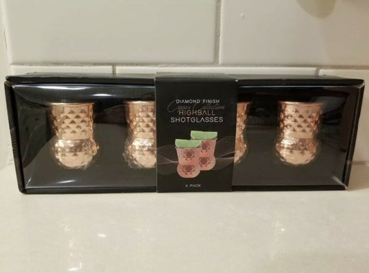 4 pack, Diamond Finished High Baller shot glass 4 oz, Gift Set Copper Collection