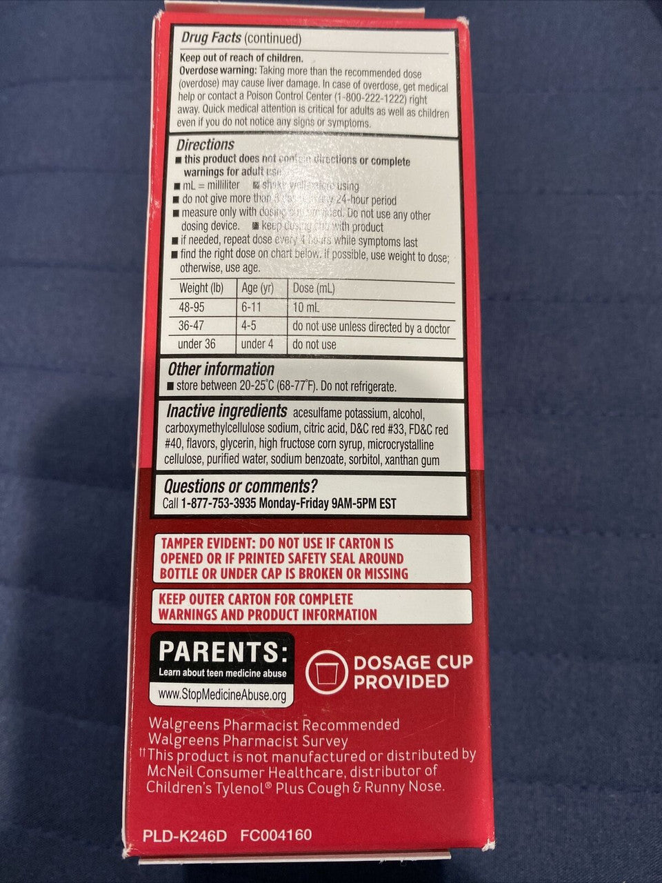 Walgreen's Children's Cough & Runny Nose Cherry 4oz Exp 09/2022