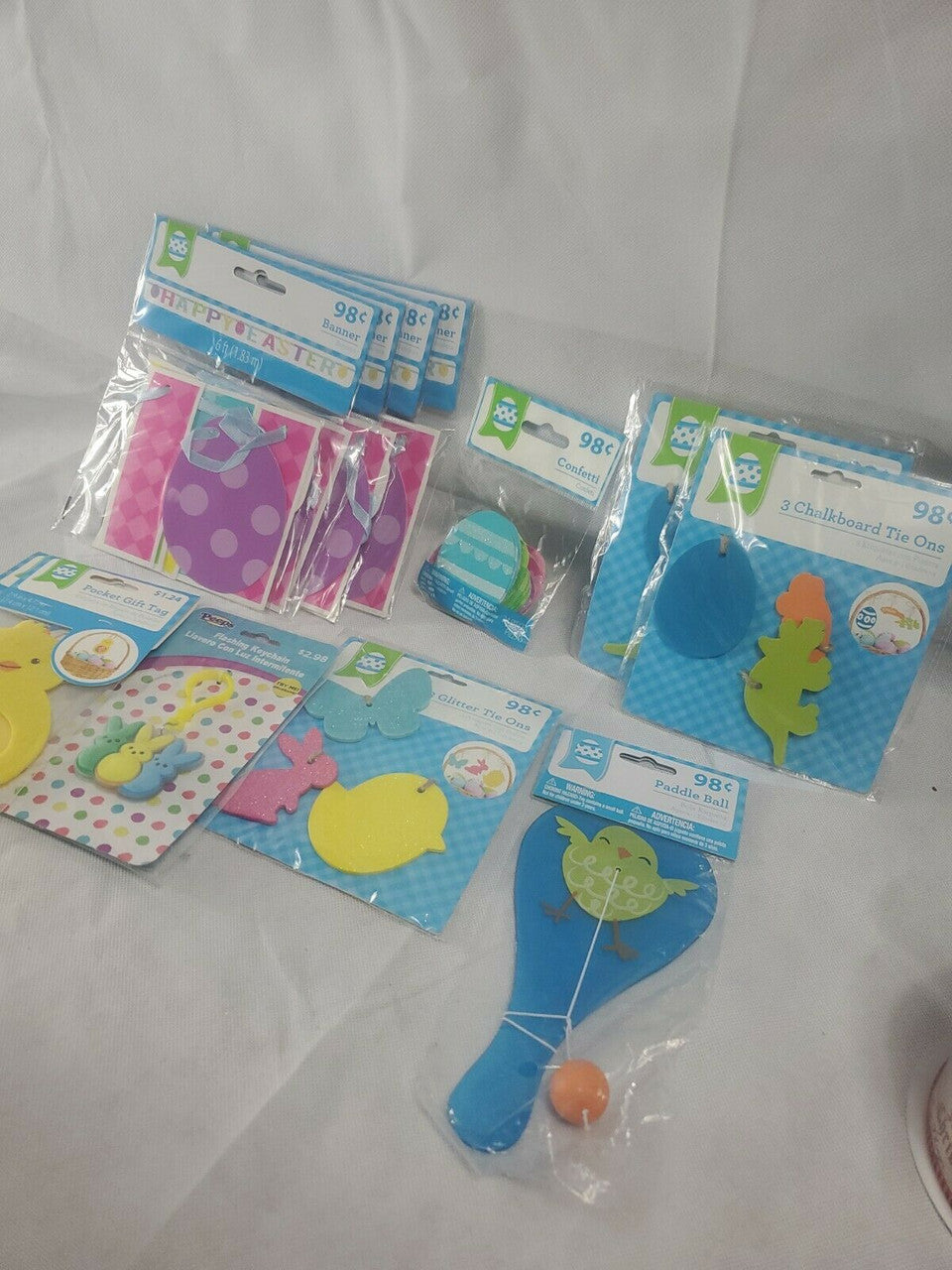 Happy Easter - Easter Banner Confetti chalkboard tie gift tag key chain lot 11