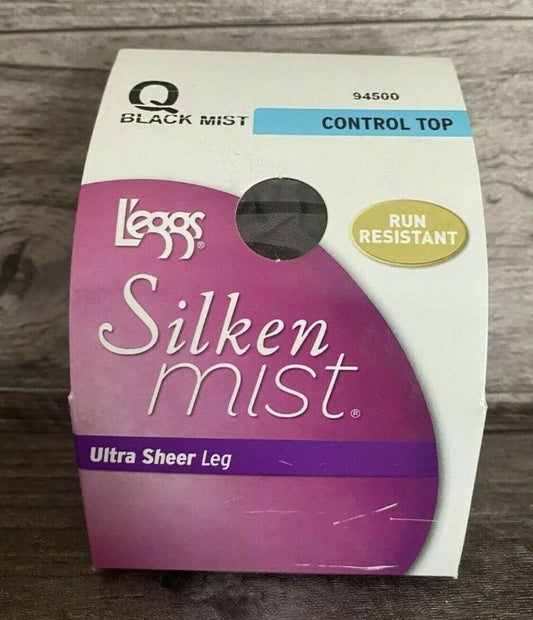 L'eggs Silken Mist Ultra Sheer Leg Q Control Top Run Resistant Black Mist 94500