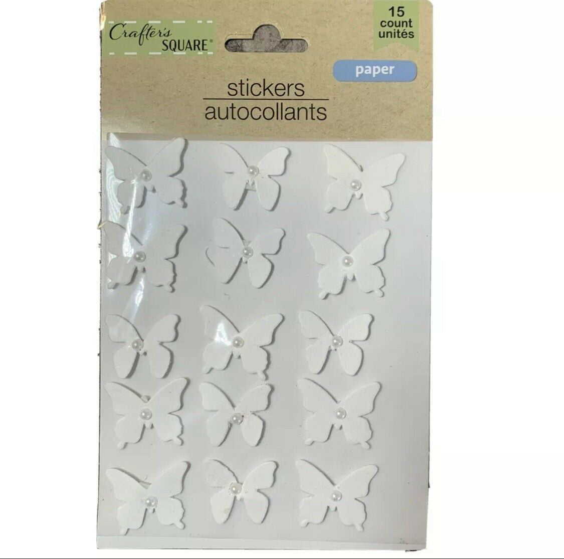 Paper Butterflies w/Pearl Center 3-D Stickers White 15 count Wedding/Craft