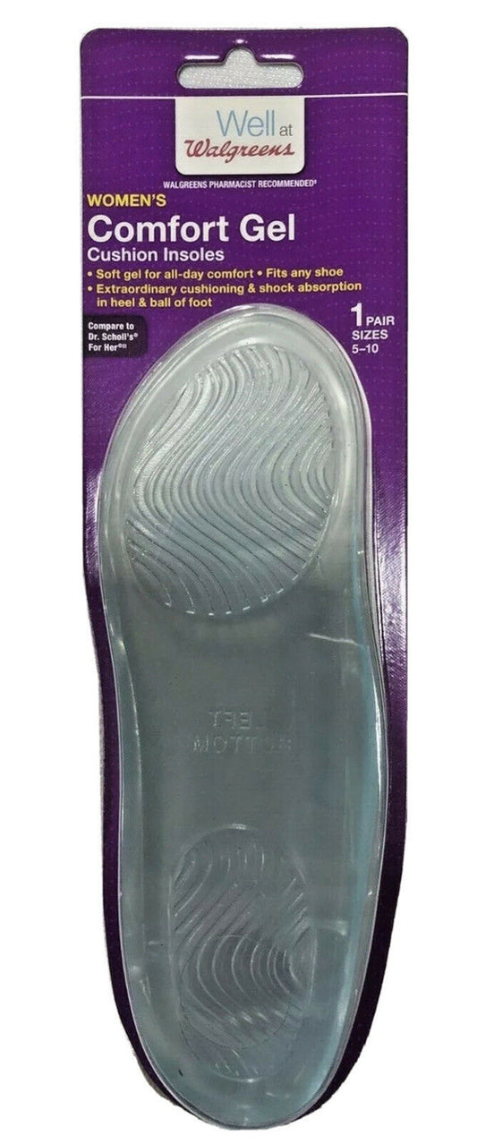 Clear Gel Cushion Insoles Women Size 5-10 one pair Walgreens