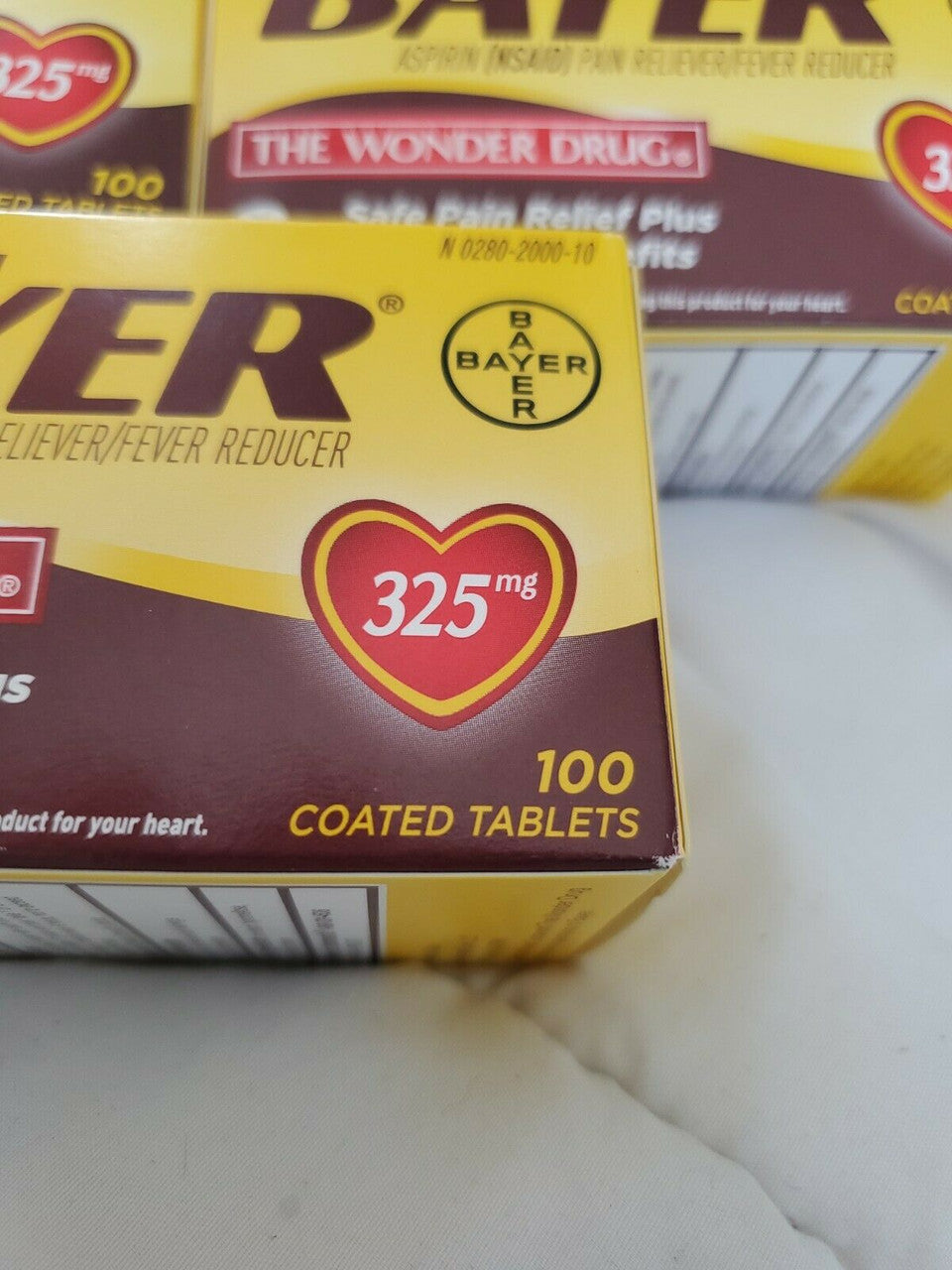 Genuine Bayer Aspirin Pain Reliever/Fever  325mg Coated Tablet 100 CT 3 pack Exp 10/22