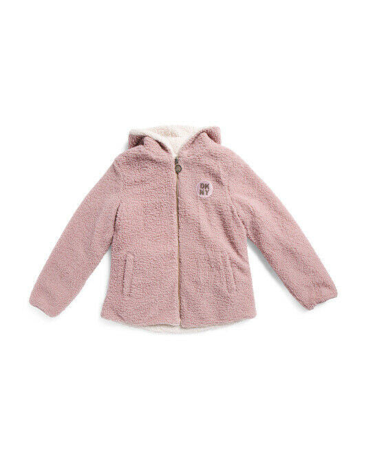 Girls Reversible Faux Sherpa Hooded Jacket Size L 14/16