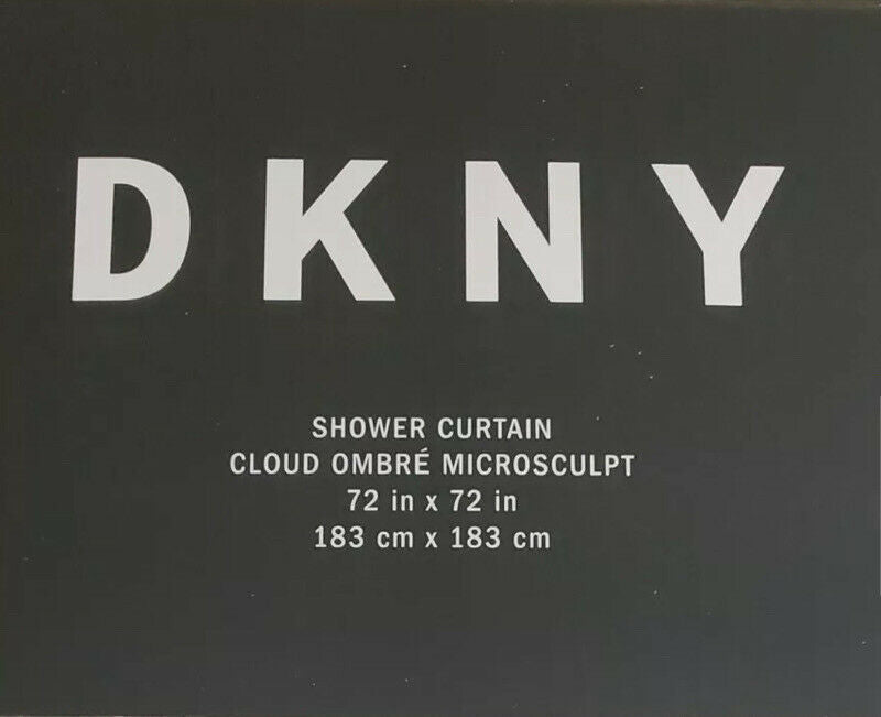 DKNY sculpted ombre shower curtain with white to blue gradient and cloud-like texture, size 72x72.