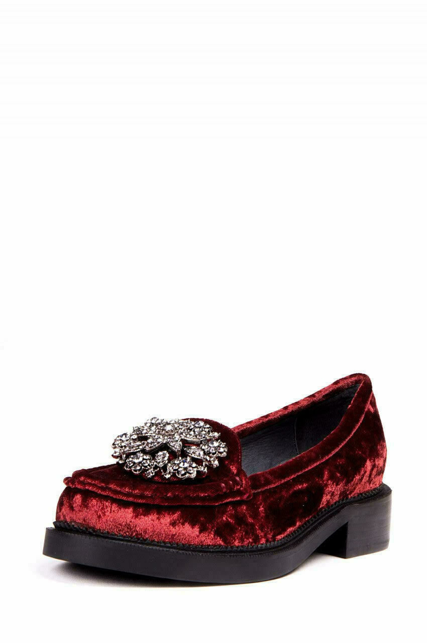 Jeffrey Campbell Adger Ornament Slip On Loafers Round Toe Wine Velvet Shoe 6.5 M