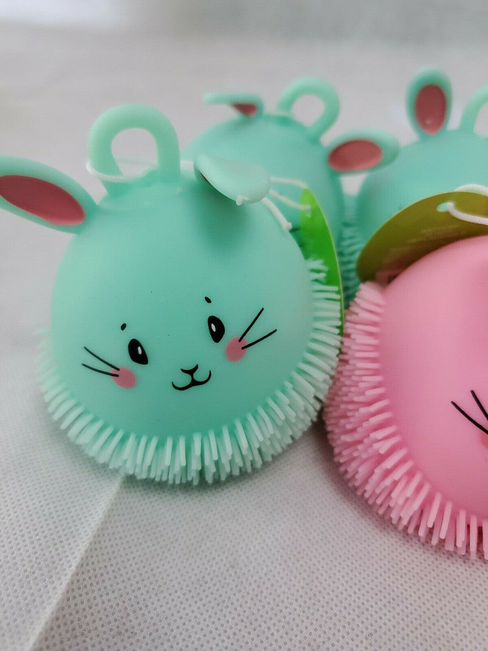 HAPPY GO FLUFFY Puffer Balls with Loop Glowing Bunny Chick Elasticity Ball LOT 6