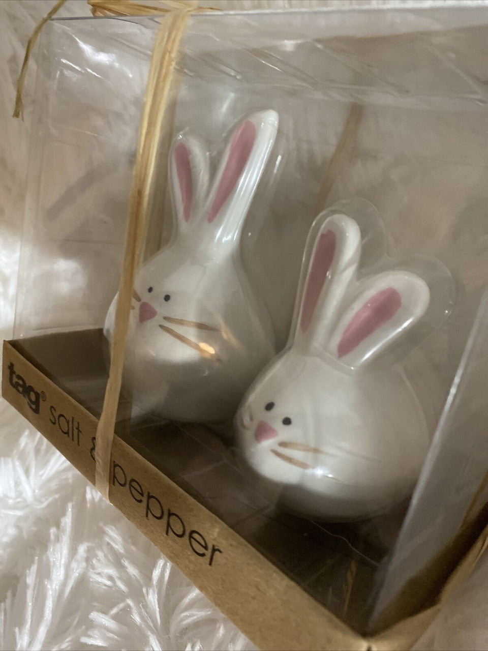 TAG Hip Hopper Bunny Salt & Pepper Shakers  Easter Spring  White Rabbits
