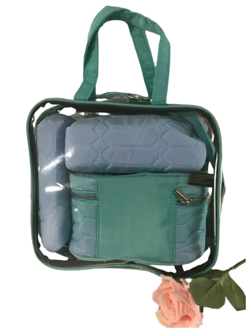 Set of 7 blue ombre diamond quilt cosmetic and travel bags with silver zippers and compartments – Aimee Kestenberg