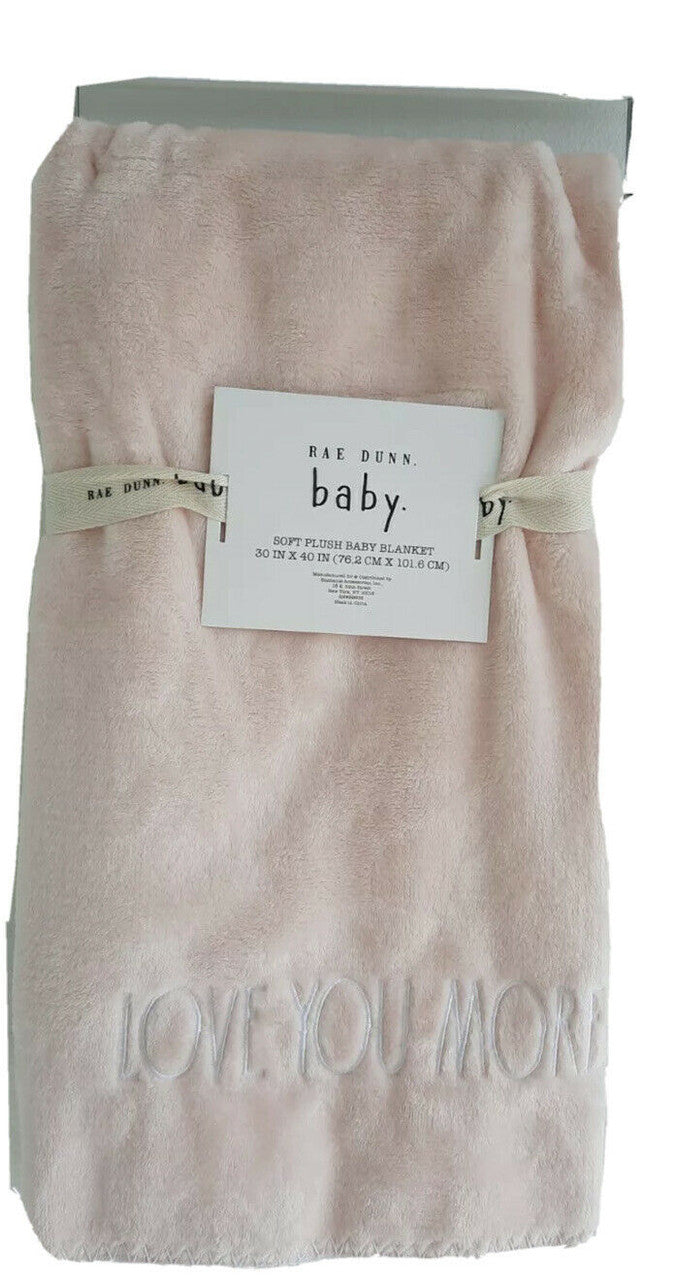 Rae Dunn Pink Soft Blanket LOVE YOU MORE embroidered 30"×40"