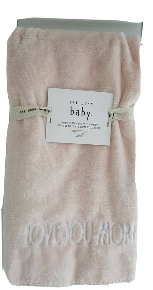 Rae Dunn Pink Soft Blanket LOVE YOU MORE embroidered 30"×40"