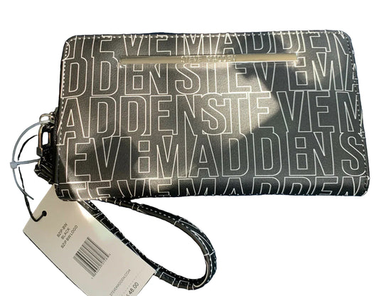 Steve Madden Women Zip Around Wallet Clutch Black White Logo BZIP