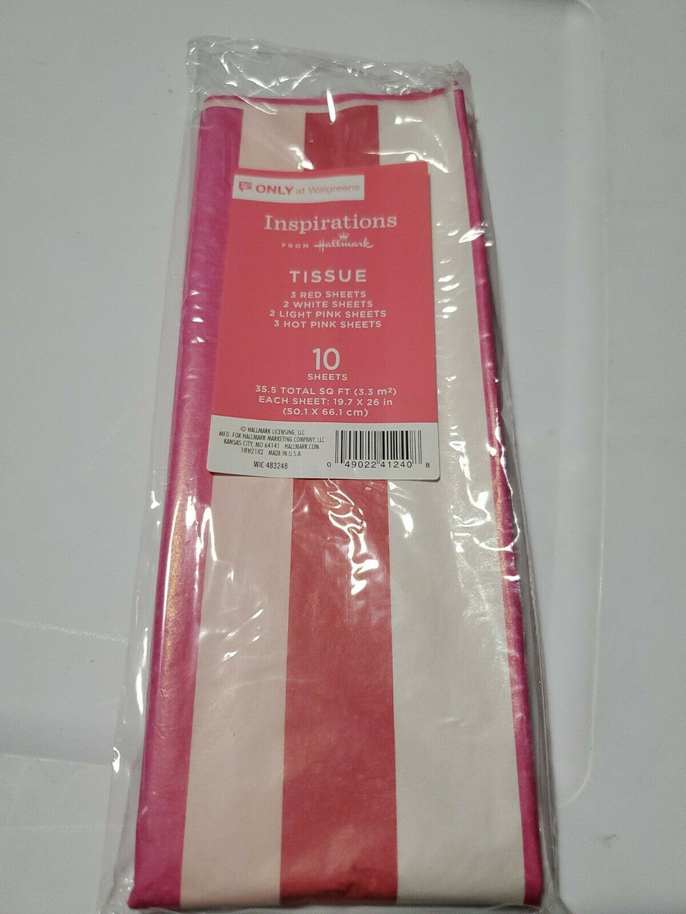 Hallmark Tissue Paper Valentine's Day 10 Sheets Asst Red Pink White stripes