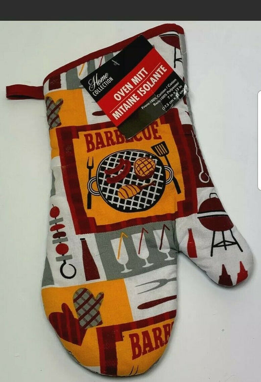 Home Collection-Barbeque Oven Mitt Orange Red Silver White