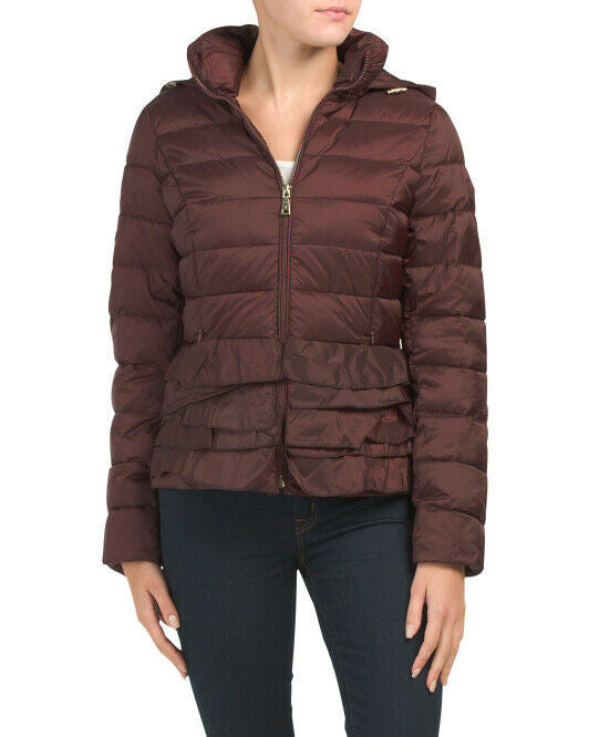 T Tahari womens Lightweight Short Puffer Coat Jacket Zoey Ruffle Packable 2XL