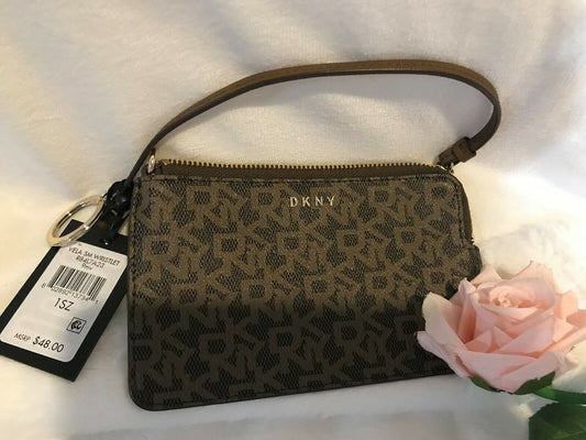 DKNY Vela Wristlet - Brown Genuine Leather
