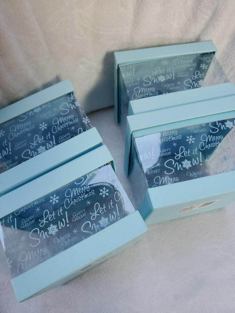 Let it Snow Box  Christmas Gift Winter Holiday Blue New Year  lot of 4