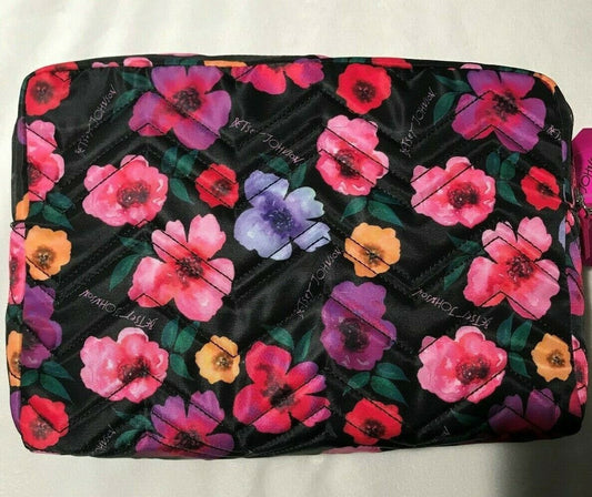 Betsey Johnson Double Zip Printed Pvc Cosmetic Travel Bag Blush Black Floral