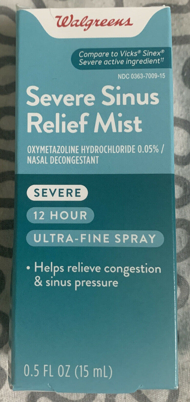 Walgreens Severe Sinus Relief Mist 15 ML 12 Hr Relief.