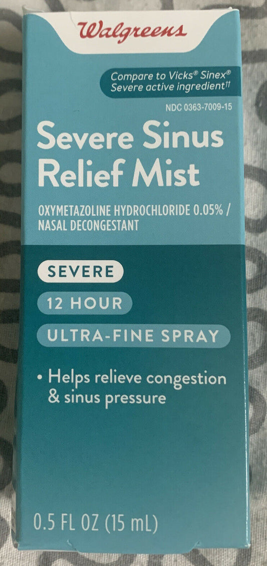 Walgreens Severe Sinus Relief Mist 15 ML 12 Hr Relief.