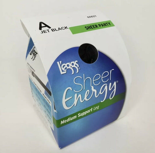 L'eggs Sheer Energy Sheer Pantyhose Size A Jet Black 60821 Medium Support Leg