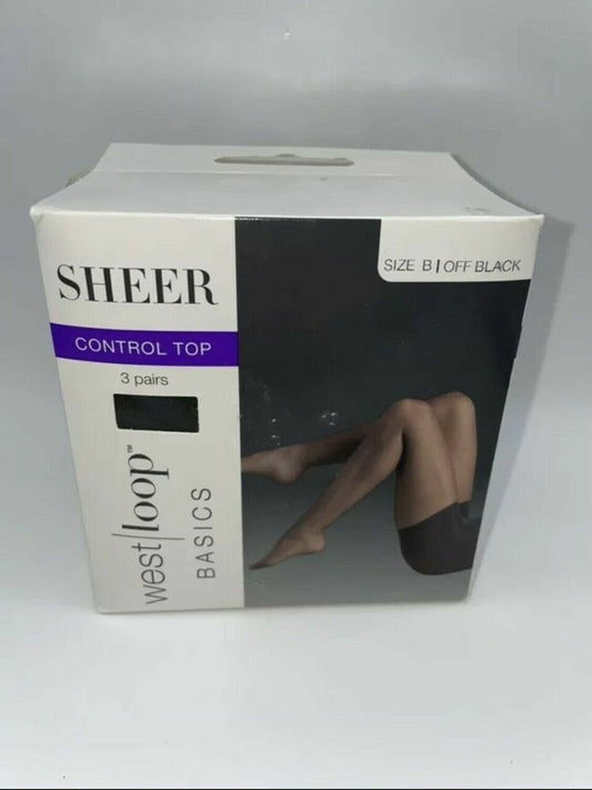 West Loop Sheer Control Top/Sheer Toe Pantyhose  Off Black Size C 3 Pack