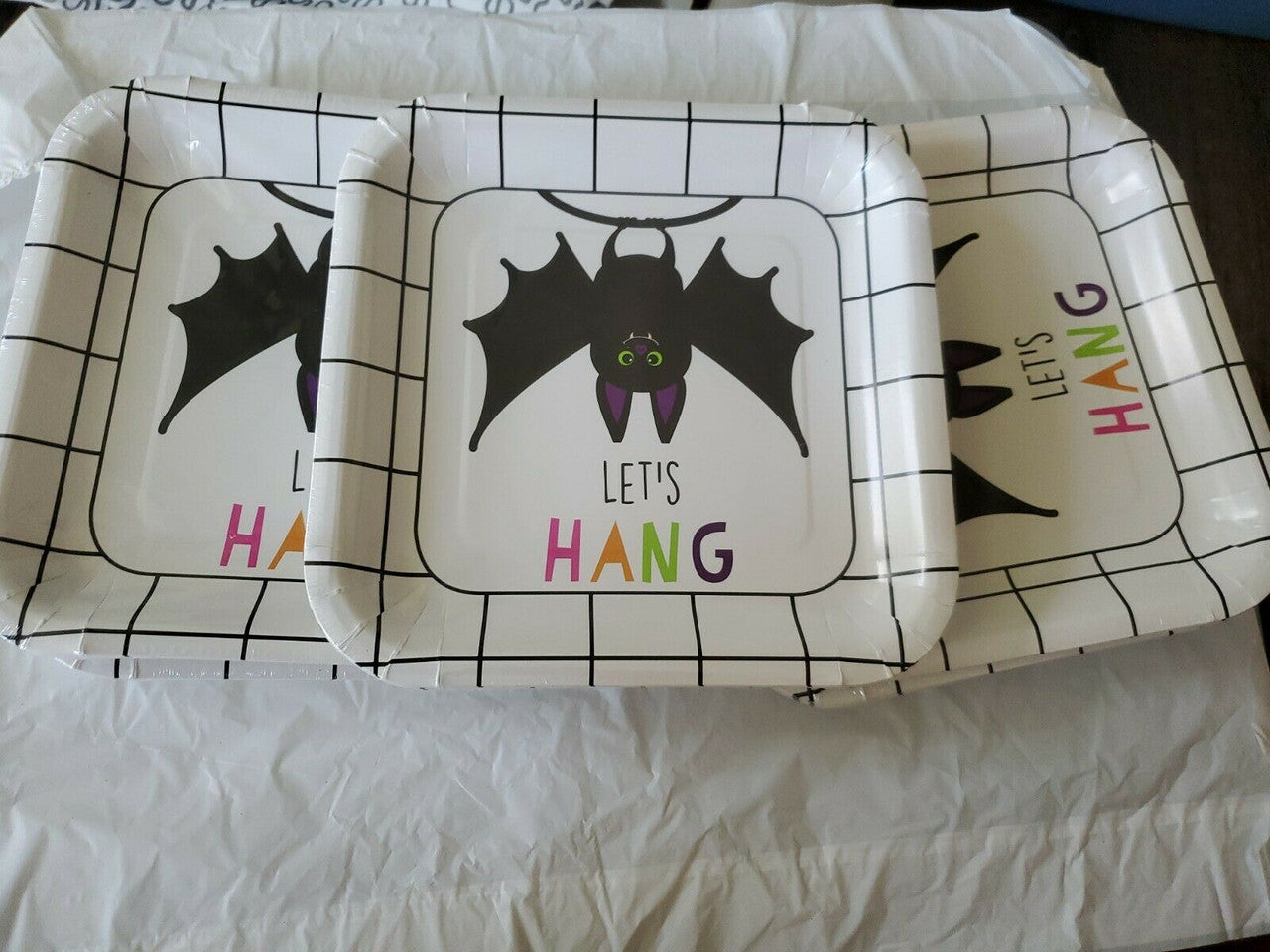 BLACK BATS HALLOWEEN Party Supplies 9" Square DINNER PLATES 5 packs of 8pc