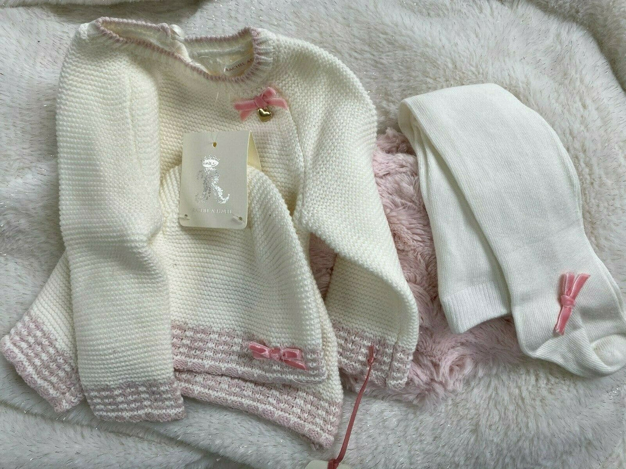 RACHEL ASHWELL Newborn Girls 4pc Set Tights Hat Pants Sweater 3-6 m