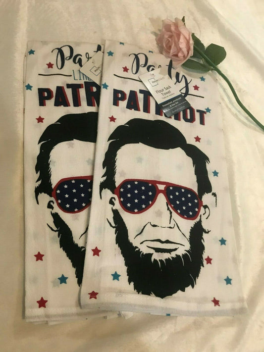 2 pc Flour sack kitchen towels Mainstays cotton 28" x 29" PARTY LIKE A PATRIOT