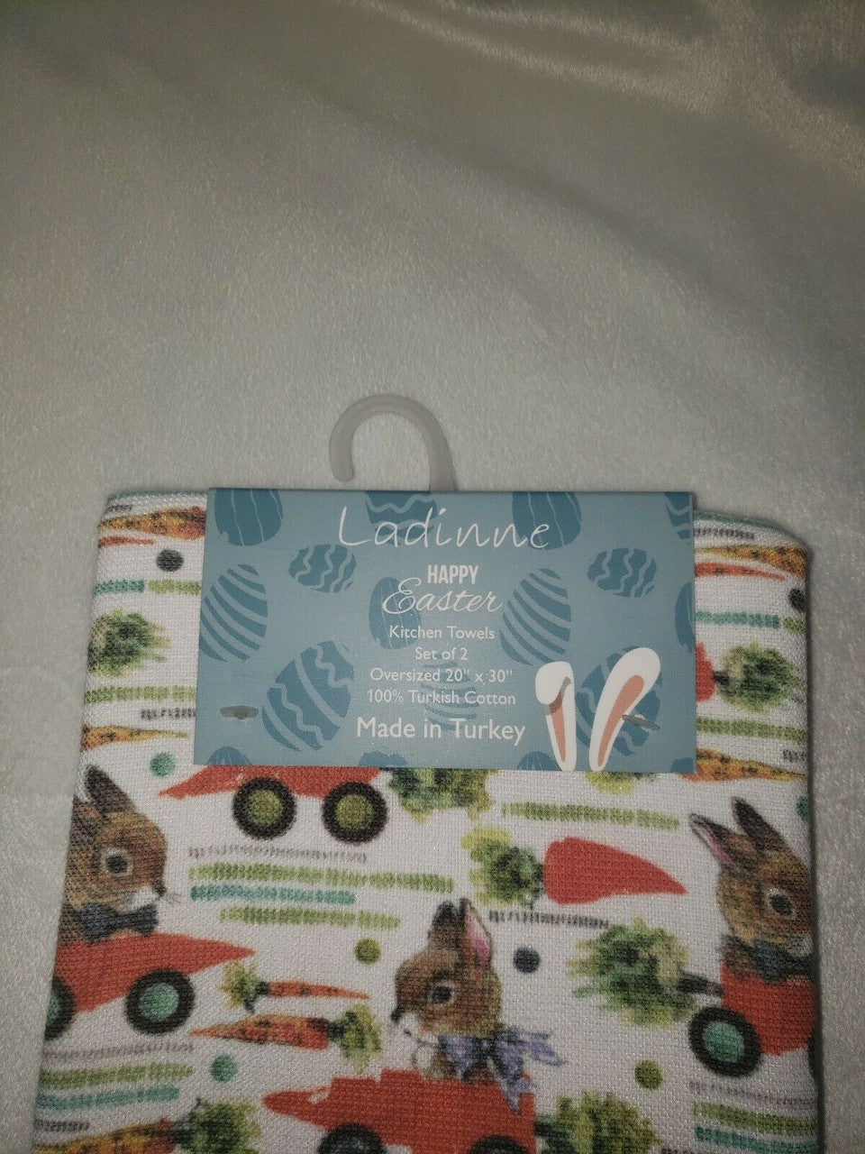 Ladinne Happy Easter Kitchen Towels Set Of 2 100% Turkish Cotton Made In Turkey