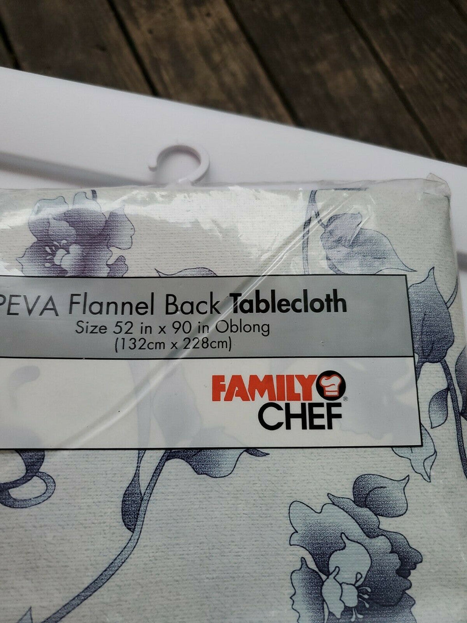 Family Chef Tablecloth PEVA Flannel Back 52" x  90” Blue Flowers