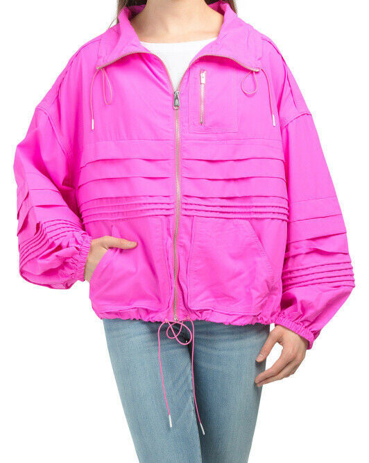 Free People Spring Windbreaker Jacket Large Pink Zip Coat Lightweight