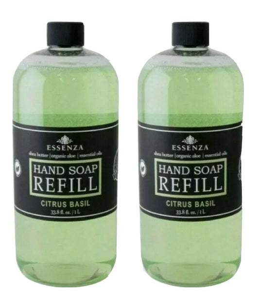 2 Pack 33.8 oz ESSENZA Premium Hand Soap Refill - 67.6 oz Total - Citrus Basil