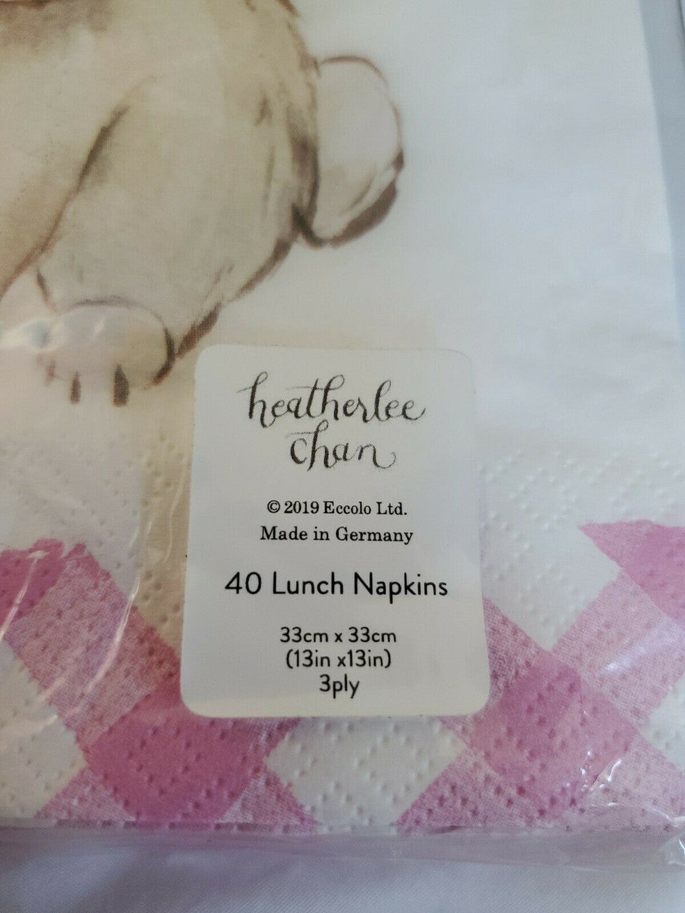 Paper lunch napkins featuring a bunny rabbit with a floral crown, Heatherlee Chan spring design