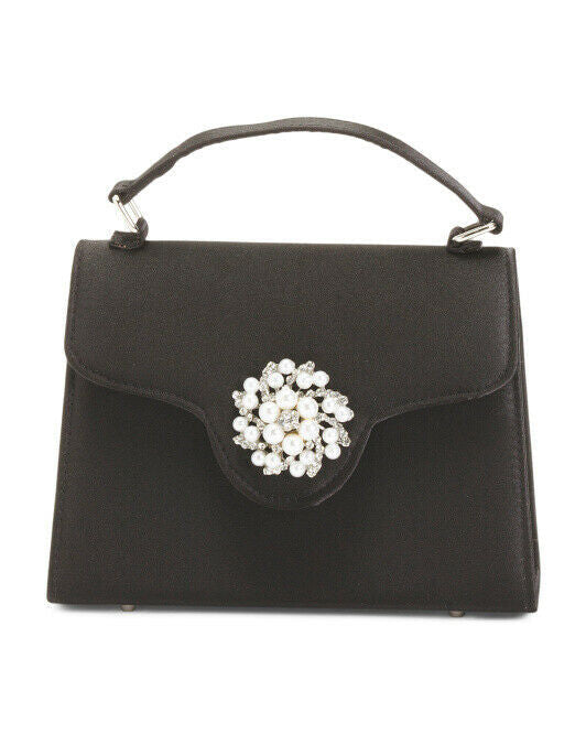 NINA Satin Lady Bag With Pearl Ornament black