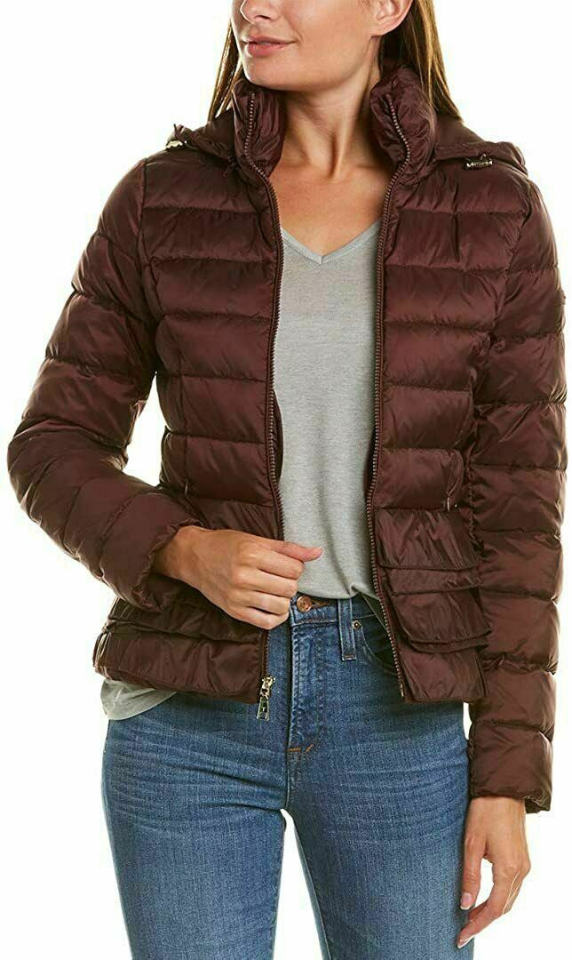 T Tahari womens Lightweight Short Puffer Coat Jacket Zoey Ruffle Packable 2XL