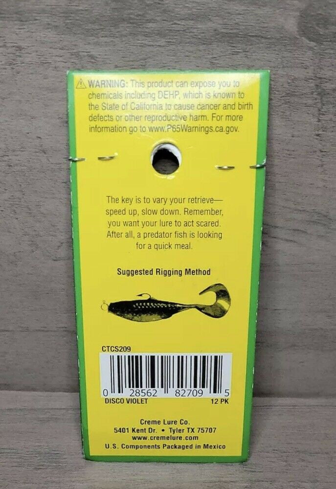 CREME 2 INCH CURL TAIL SHAD 12 PACK DISCO VIOLET CRAPPIE FISHING BAIT