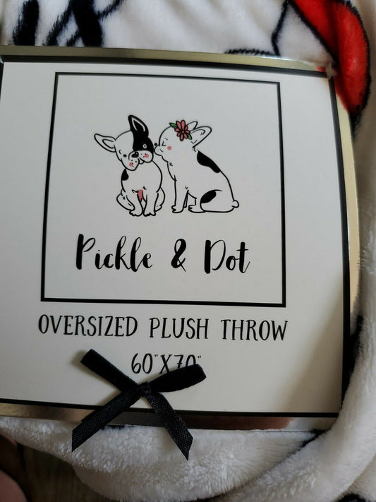 Cute Pickle & Dot Plush Blanket Throw Dog Frenchie French Terrier Paris