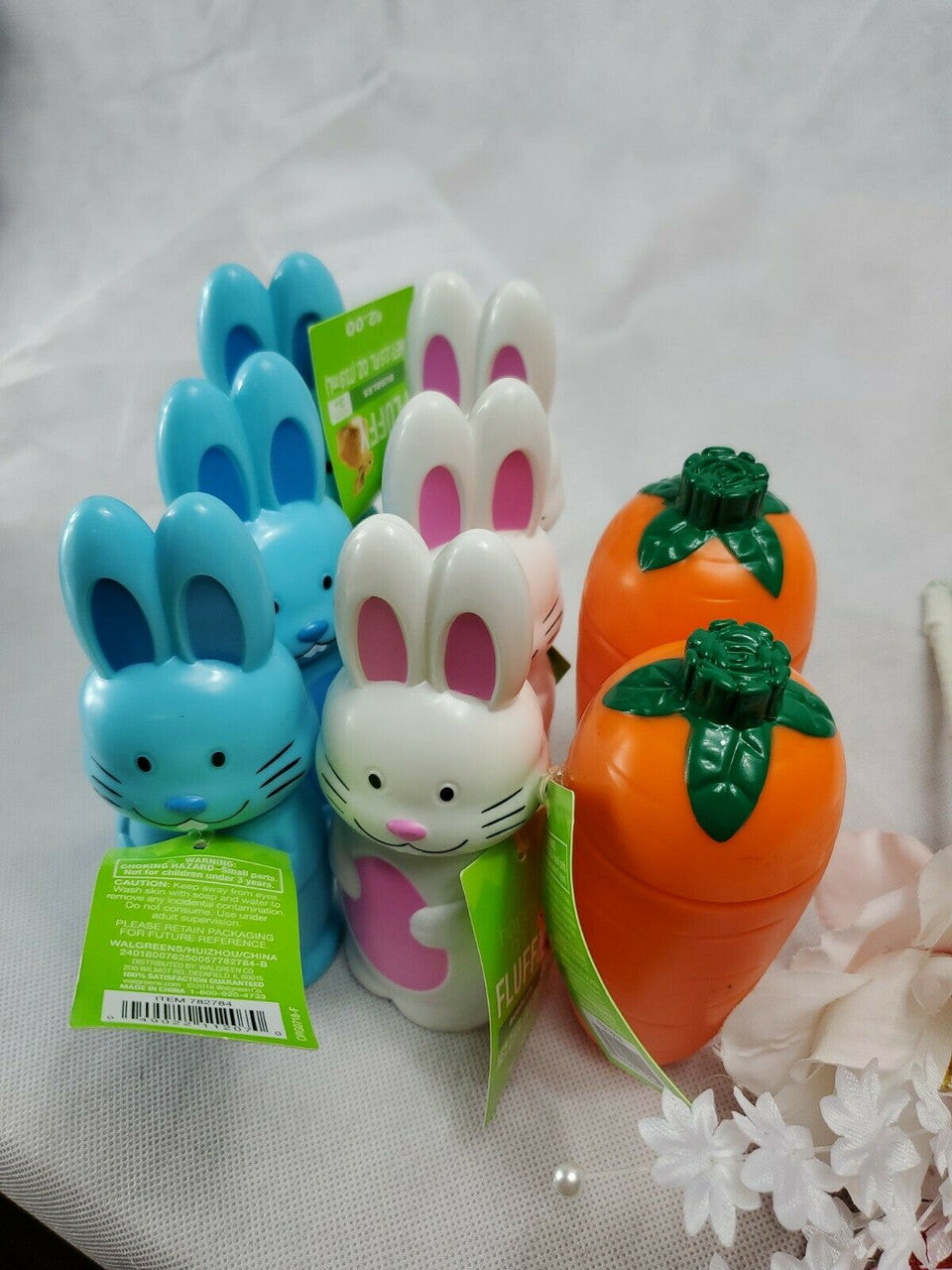 Easter Bubble Bottles Toy Lot of 8 Happy Go Fluffy Blue White Rabbit  Carrot