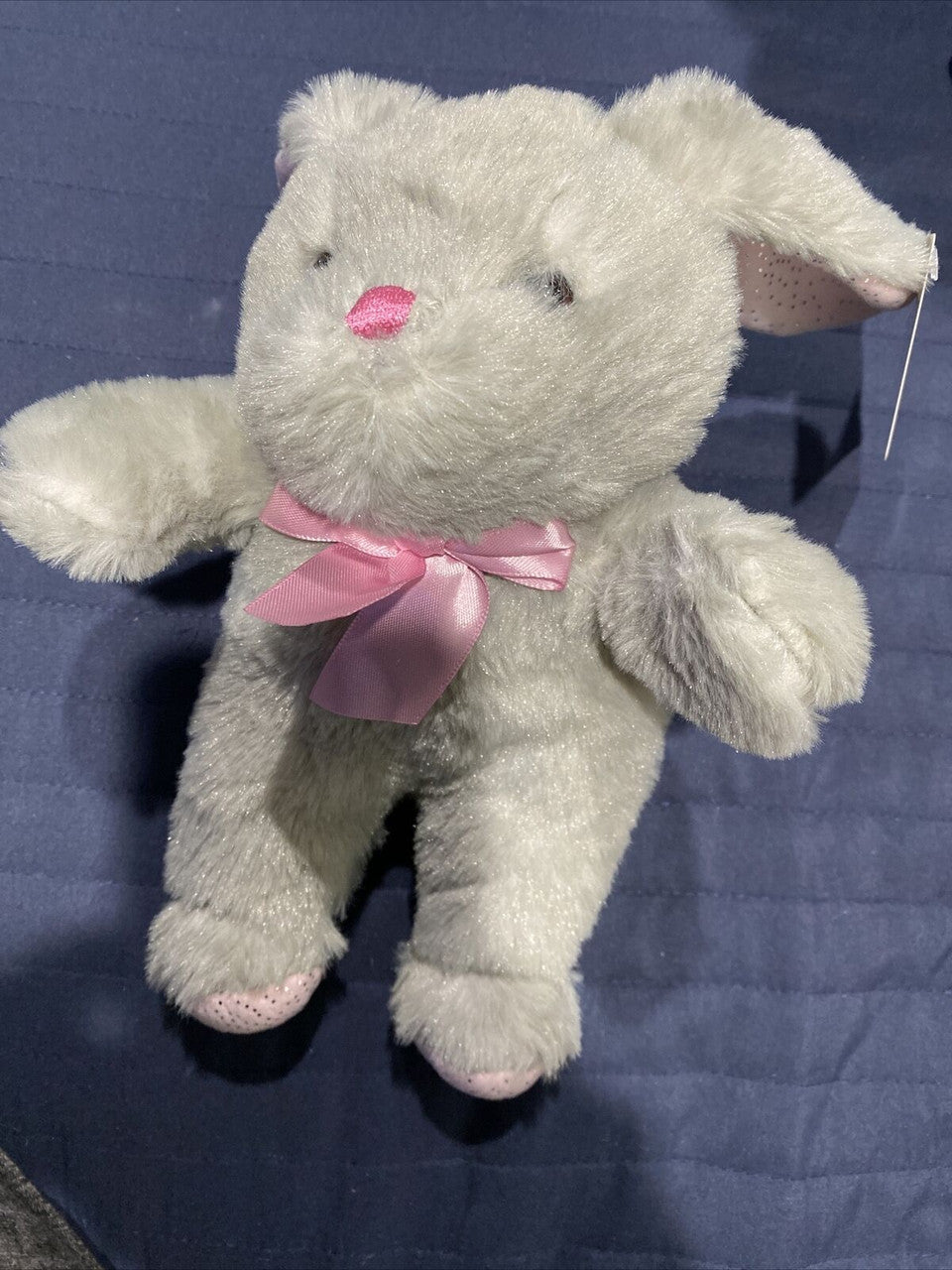 Grey  W Pink Glitter Plush Bunny Rabbit 10”