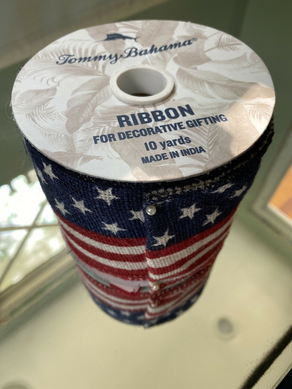 Tommy Bahama US American  Flag Decorative Ribbon Spool 10yds 4” Wide