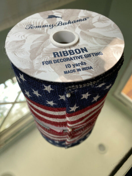 Tommy Bahama US American  Flag Decorative Ribbon Spool 10yds 4” Wide