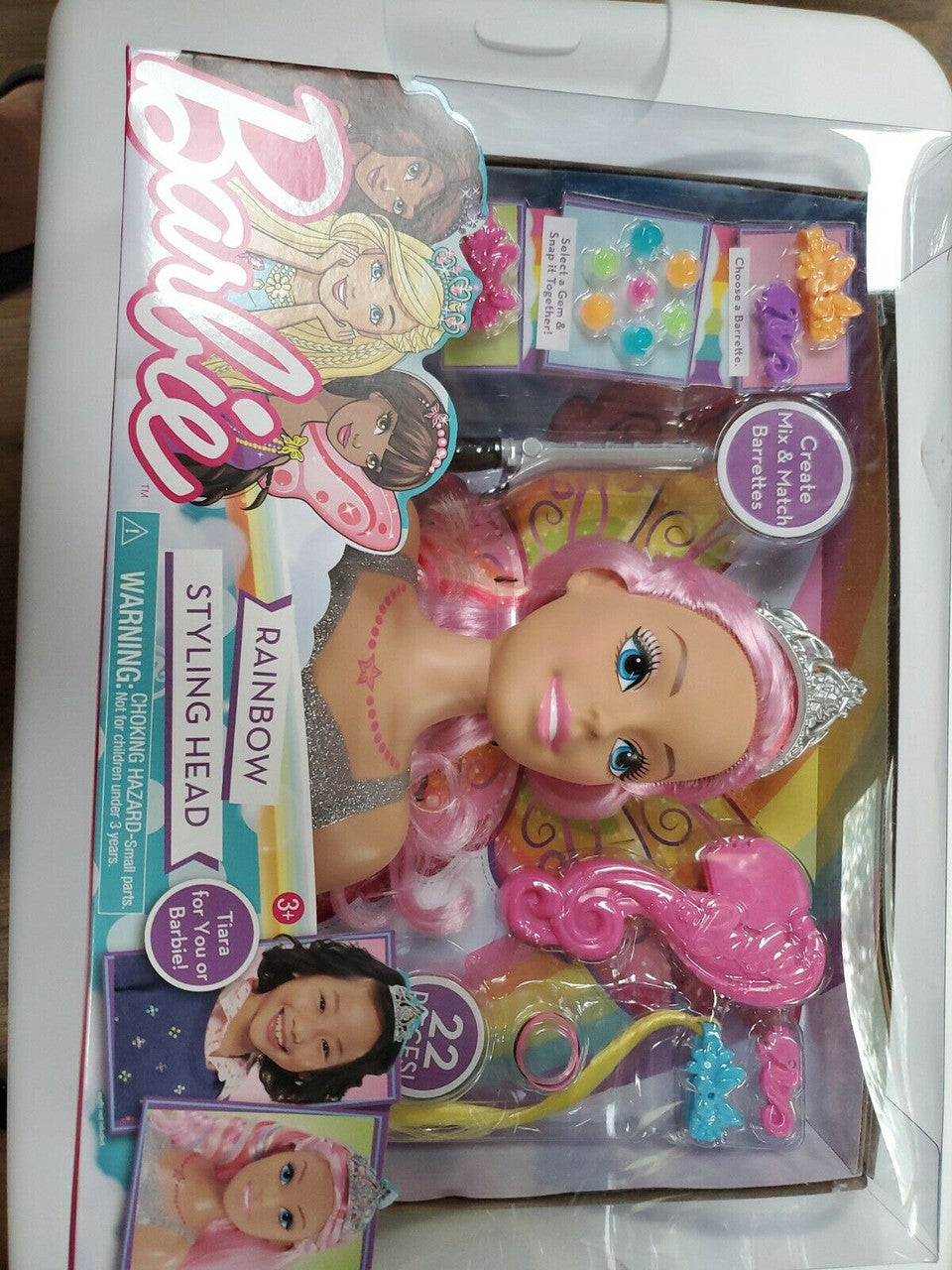 Barbie Dreamtopia Rainbow Styling Head 22 Piece Set Tiara Brush Curling Iron