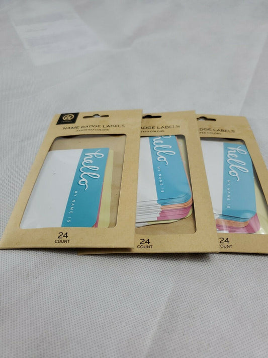 UBRANDS Name Badge Labels 24ct Assorted Colors Retro LOT OF 3 PACKAGES